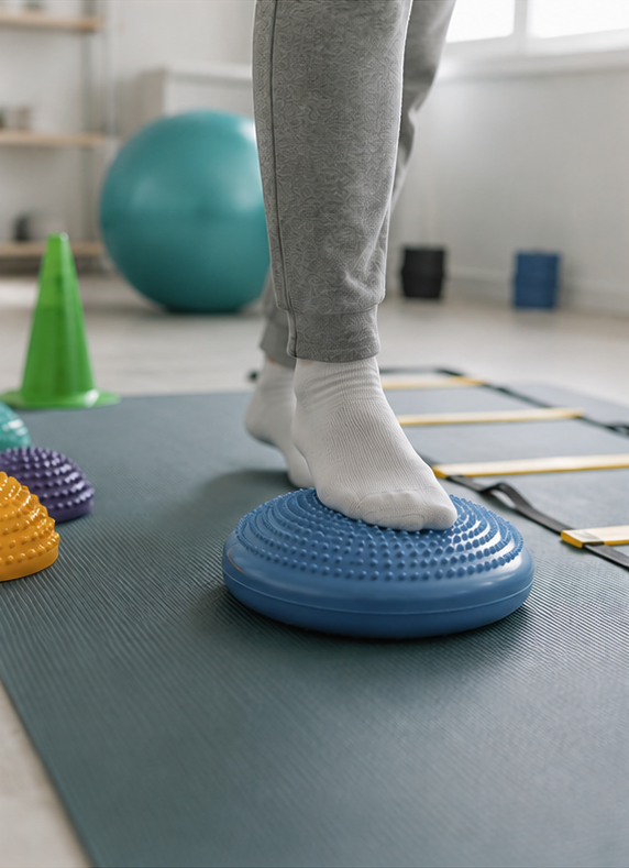 Geriatrie Ergotherapie mit Senior bei Gleichgewichtstraining